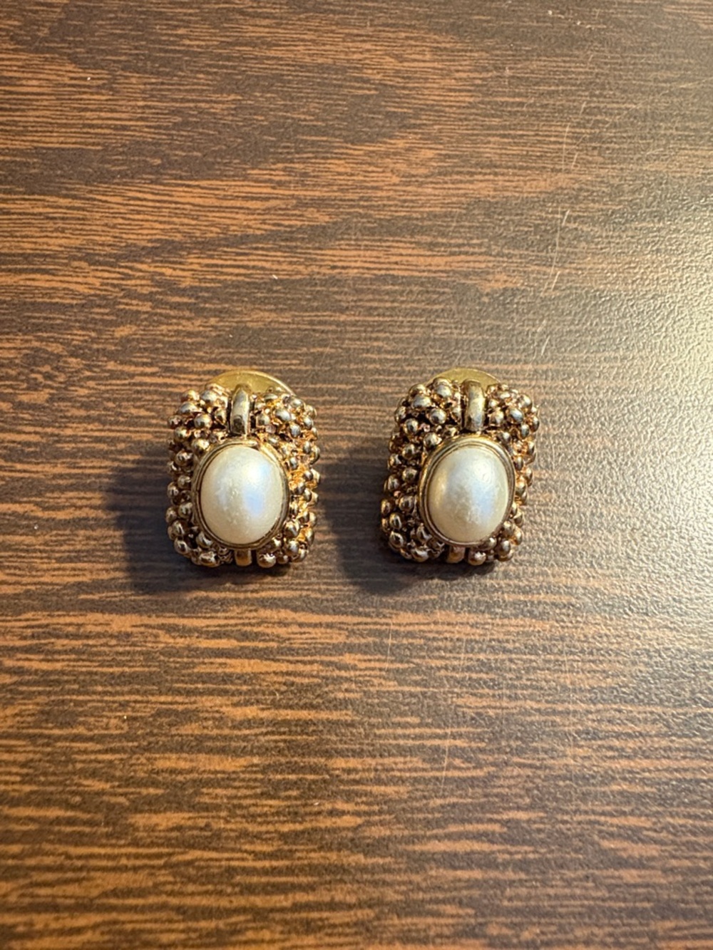 Gold-Tone Pearl Oval Post-Back Earrings